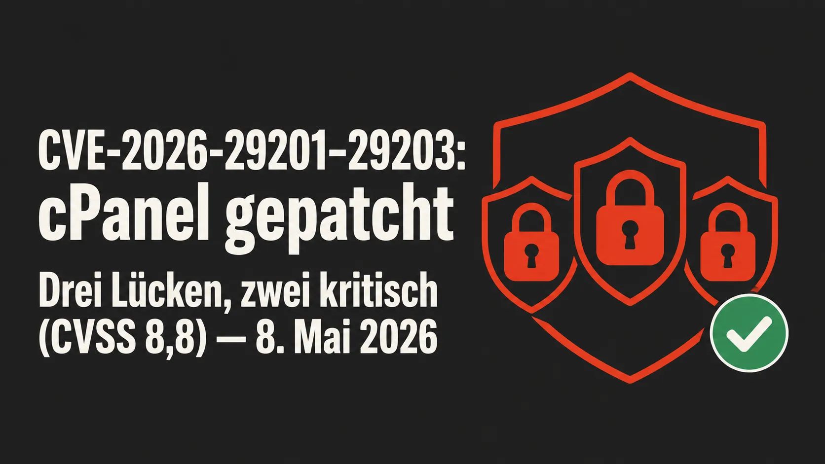 Symbolbild zum Sicherheits-Advisory CVE-2026-29201 bis 29203 — drei cPanel-Sicherheitslücken auf allen rack::SPEED-Servern gepatcht